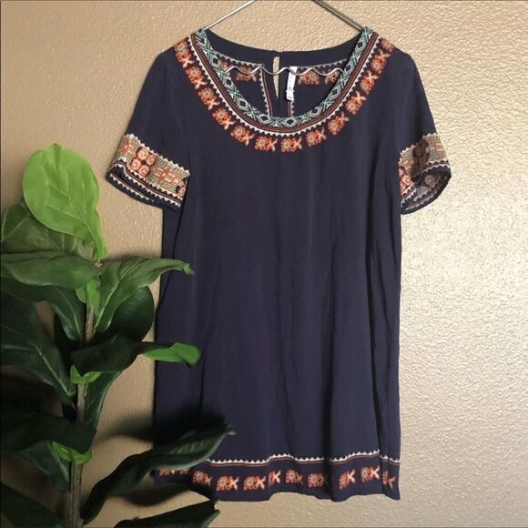 MUR MUR Blue Embroidered Short Sleeve Shirt Dress - Picture 1 of 5